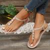 Fashion Beads Sandals Clip Round Toe Flat With Solid Color Genuine Leather Summer Fashion Elegant Sexy Concise Party Women Shoes Newest