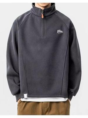 American Letter Half-Zip Stand-Up Collar Hoodie - Thick Winter Trendy Couple's Casual Jacket
