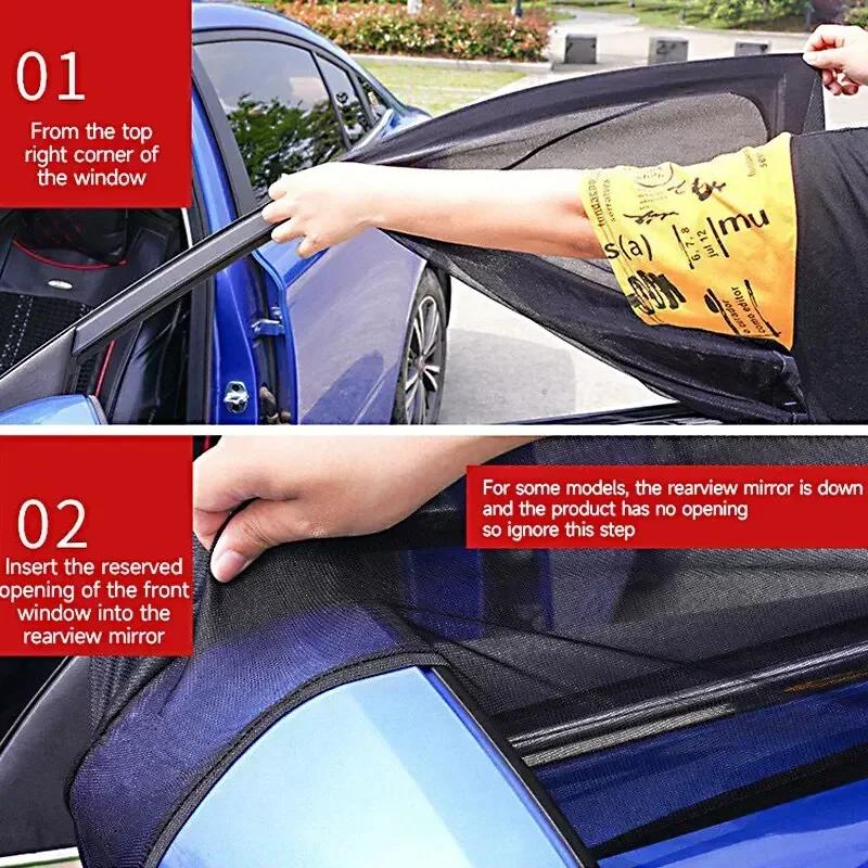 Car Window Screen Door Covers Front Rear Side Window Sunshine Cover Shade Mesh Car Mosquito Net For Baby Child Camping