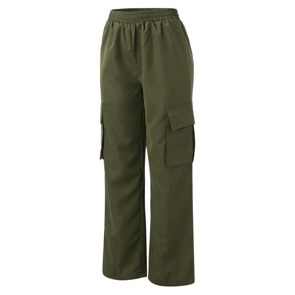 Army Green Cargo Pants For Women'S High Waiste Wide Leg Trousers Big Pocket Workout Streetwear Casual Jogging Outfits Joggers