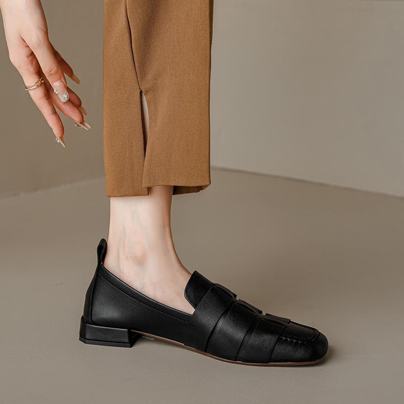 Cow Leather Square Toe Women Flats Casual Loafers Women Shoe Low Heel Spring Autumn Mules Woman Simple Shoes 2024 Women Shoes