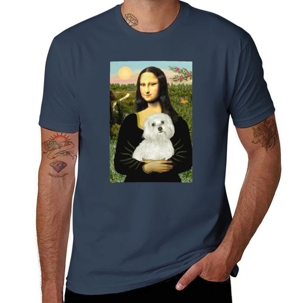 Mona Lisa And Her Maltese Tshirt Plus Size Solid Color Tshirt