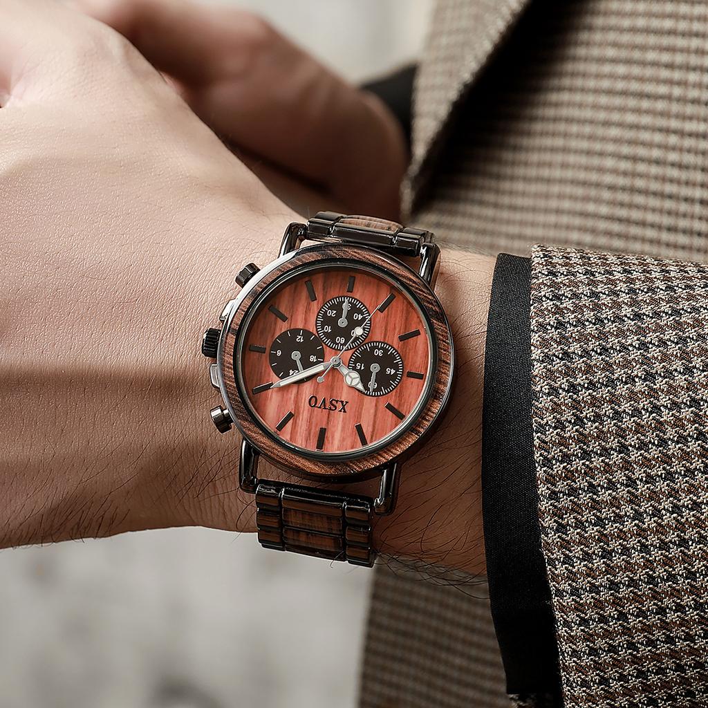 New Fashionable Disc Multi functional Nail Bar Roman Scale Men's Steel Room Wooden Quartz Watch
