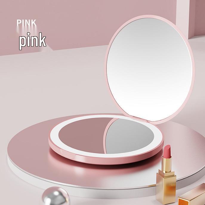 Compact Rechargeable Cosmetic Bag with LED and Foldable Handheld Makeup Mirror for Female Students