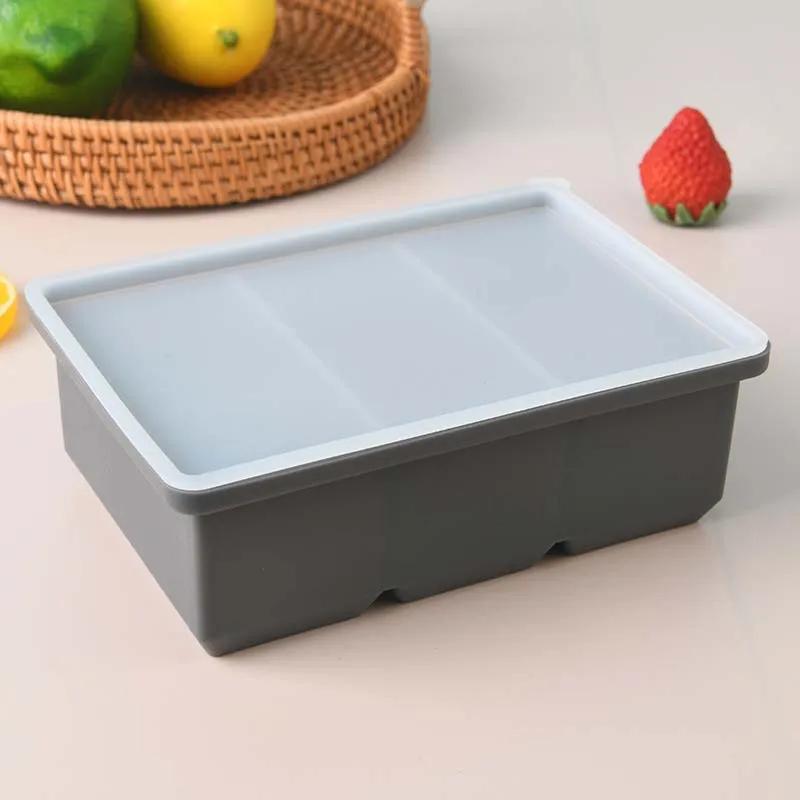 3 Grid Giant Silicone Ice Cubes Long Strip Square Whiskey Ice Tray Mold Non-Toxic Durable Ice Mold Barware Kitchen Tool Set