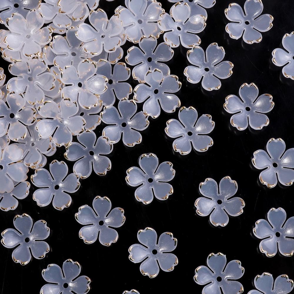 50pcs/lot Colorful Cherry Blossom Acrylic Beads Golden Brushed Patter Petals Charm Connectors For Jewelry Making DIY Acessories