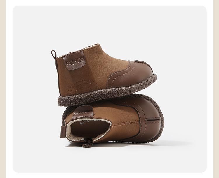 Autumn/Winter Martin Boots: Velvet-Enhanced Infant First Steps, Leather Short Boots for Boys & Girls