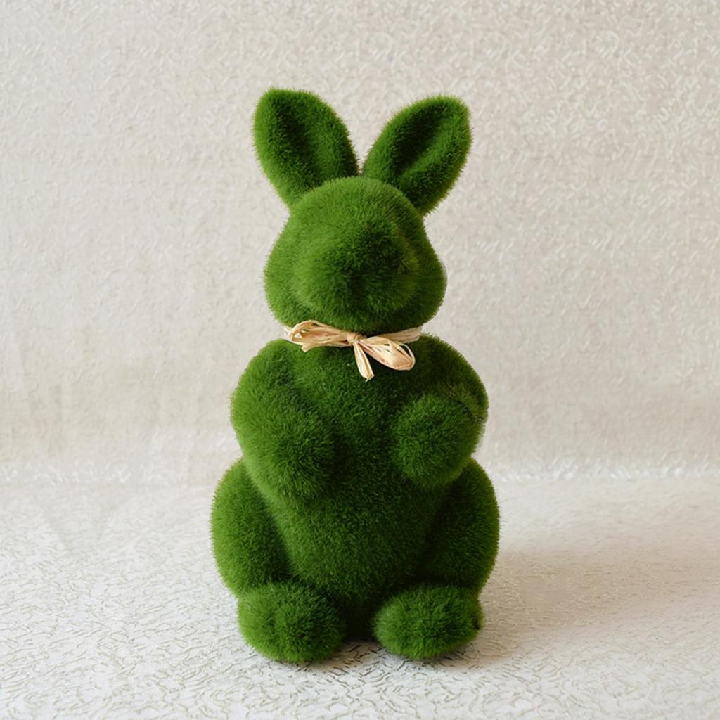 Easter Furry Flocked Bunny Small Sitting Bunny Green Moss Covered Bunny for Home Party Decoration