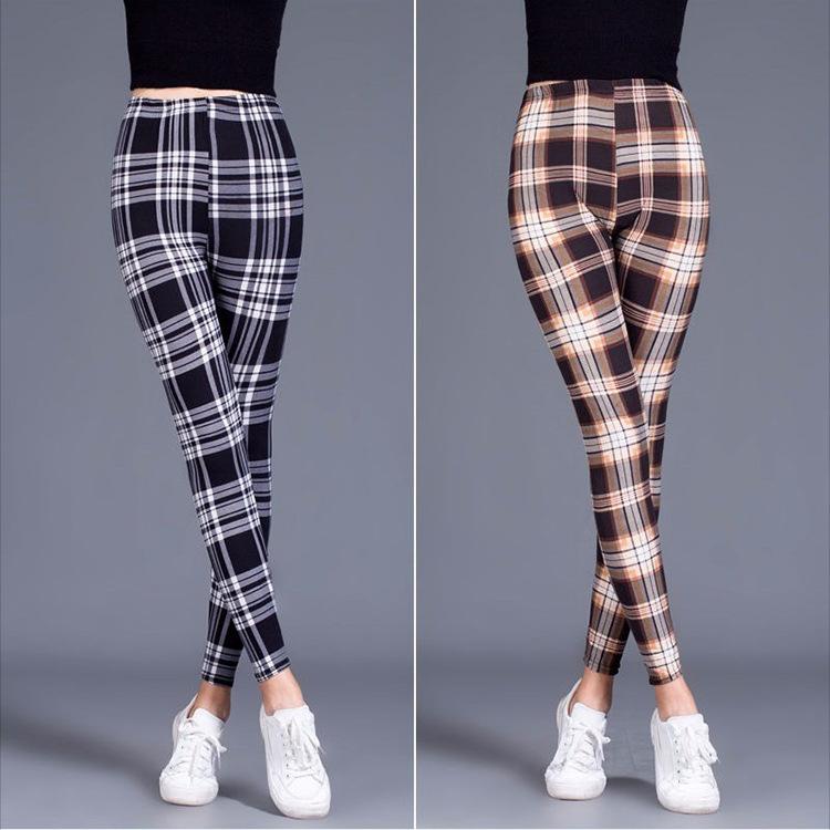 Karierte Leggings für Damen, sexy Hosen, Push-Up-Leggings, modische Fitness-Leggins, Übergröße, Hose mit hoher Taille