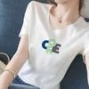 High-end V-neck White Printed T-shirt for Women - Short-sleeved, Versatile Summer Top for Middle-aged and Elderly Women
