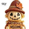 Versatile Festival Soft Furnishings Fall Scarecrow Figurine, Wooden Pumpkin Statue, Rustic Autumn Harvest Season Table Decor Tabletop Decoration