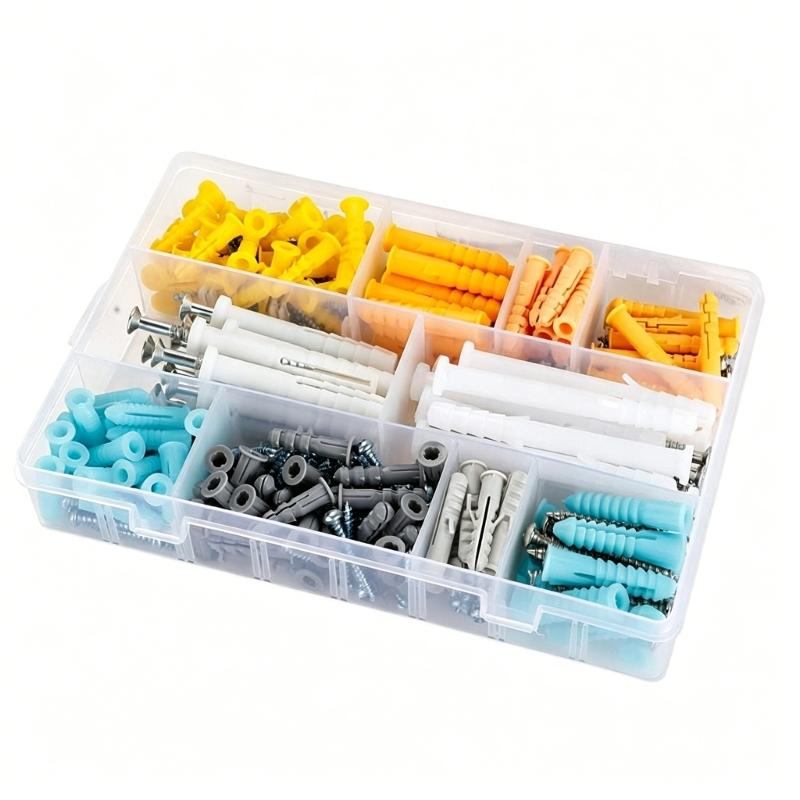 Expansion Sleeve and Screw Set 200 Count Assorted Wall Fasteners in Compartment Case for Hanging Fixtures Indoor Mounting and Household Repair Work