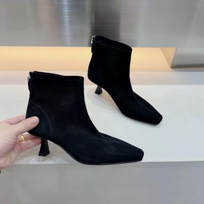 Pointed Toe Women Ankle Boots Suede Mid Heels Sexy Shoes  Trend Winter New Brand Designer Pumps Fashion Goth Botas De Mujer
