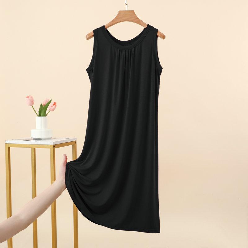

Летнее женское модальное платье-ночнушка без рукавов с драпировкой и круглым вырезом, свободное, повседневное, большого размера, простое платье-майка, ночная рубашка, одежда для отдыха L чёрный