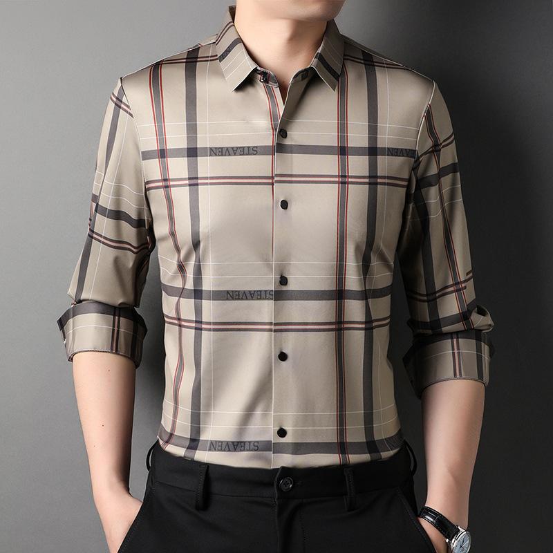Spring and Autumn Men's Long-Sleeved Shirt Men's Plaid Long-Sleeved Shirt Young and Middle-Aged Casual Men's Clothing