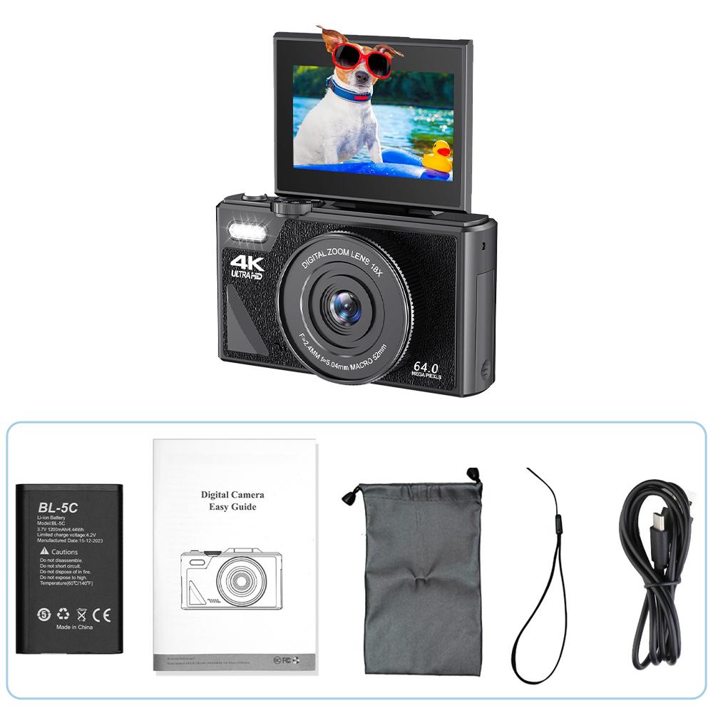 Compact Digital Photography Camera 4K 18X Digital Zoom Vintage Video Recorder YouTube WiFi Webcam 64MP 180° Flip Screen Cameras