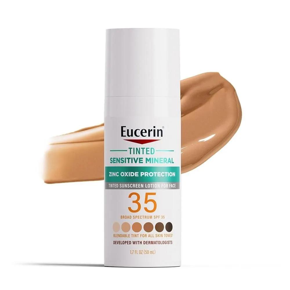 Eucerin Солнцезащитный лосьон с тоном 50 мл 1 Упаковка Чувствительный Минеральный Eucerin Sun Tinted Sensitive Mineral Face Suns