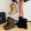 Short Boots Women's New Autumn and Winter Thick-soled Heightening Western Boots Maillard Medium Tube Pile Boots Women's Explosion