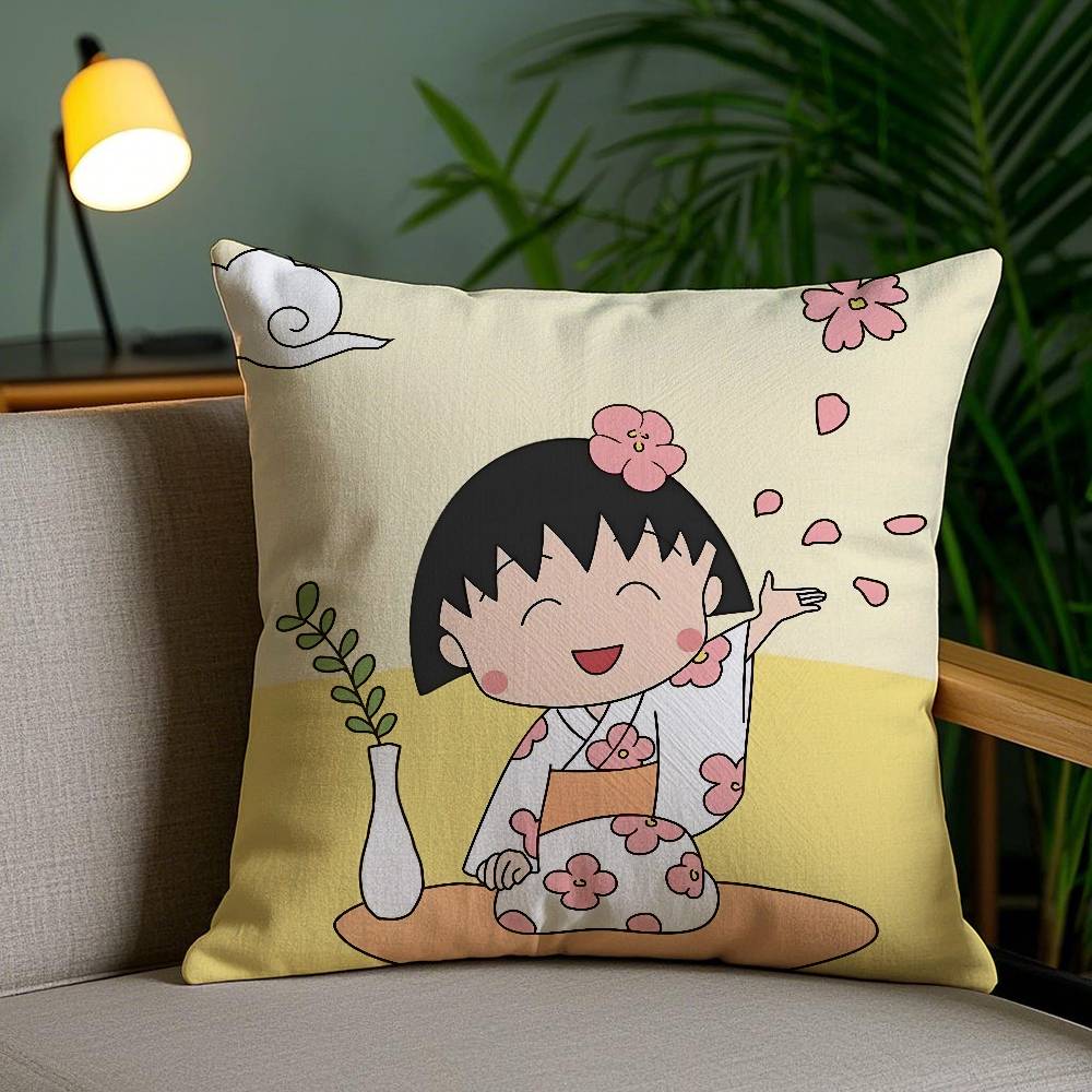 Cartoon Chibi M-Maruko-ChanS Pillow Case Sofa Short Plush Double-sided HD Printing Room Home Office Gift Cushion Cover