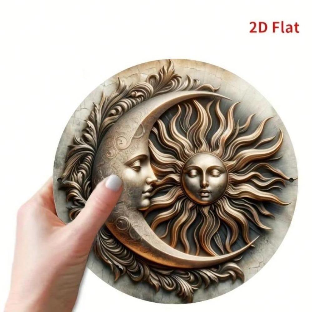 Vintage Sonne Mond Wandkunst Metall Relief Dekor Aluminium Heimbüro