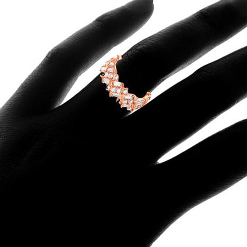 Huitan New Design Round Rectangular Stone Oblique Arrangement Women Ring Fashion Wedding Engage Party Simple Ring High Quality