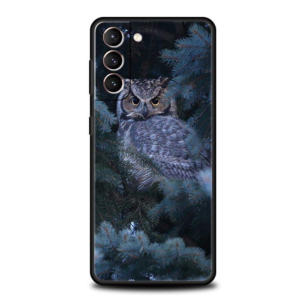 Phone Case For Samsung Galaxy S23 S22 Ultra S20 S21 FE 5G S10 S9 Plus S10E S8 Note 20 Black Cover Cartoon Girl Gifts Lovely Owl
