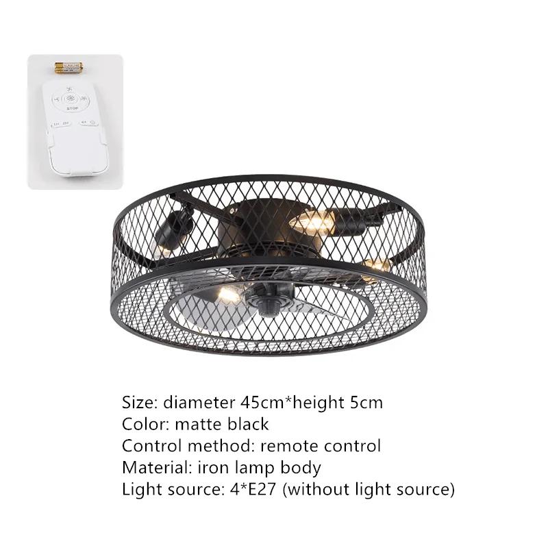 Modern American Style Ceiling Fan Light Wrought Black Pendant Light Remote Control Loft Living Room Bedroom Fan Light 220V 110V