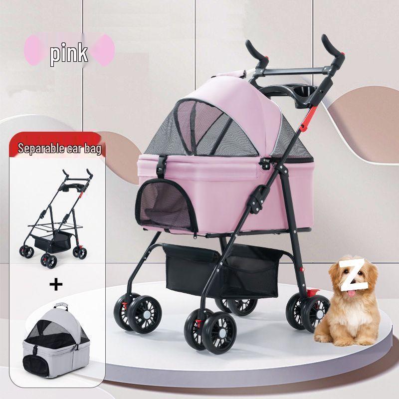 Lightweight Foldable Pet Stroller with Detachable Basket for Dogs and Cats