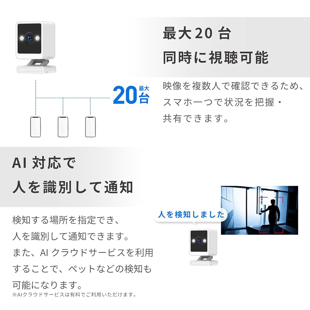 Kashimura Smart Camera 4MP/AI/High Brightness 4MP Human Recognition AI Motion Detection Built-in Microphone & Speaker High Brightness LED Compatible w
