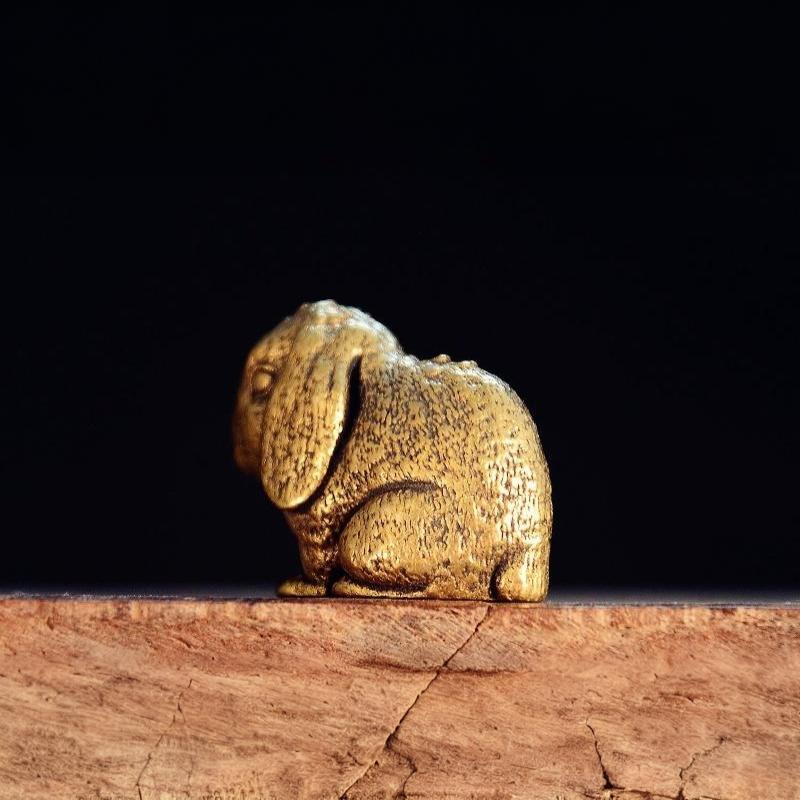 Cute Big Ears Rabbit Small Statue Retro Brass Animal Desktop Ornaments Vintage Miniatures Figurines Home Decoration Crafts Gifts