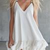 Summer European Style Women Clothing Elegant Casual Solid Color V-Neck Ruffle Mini Skirt