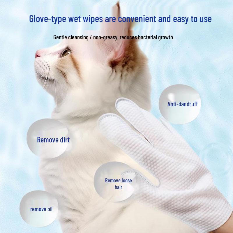 Disposable No-Rinse Pet Cleaning Gloves - Dry Shampoo & Deodorizing Wipes for Cats & Dogs