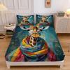 Giraffe Kids Fitted Sheet Single Size,Cute Giraffe Family Bed Cover with 1 Pillowcase 75*50,Cartoon Animal Theme Bedding Set