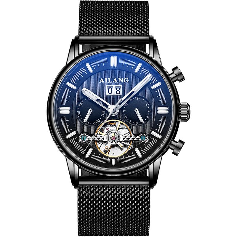 AILANG Brand Leather Tourbillon Man Watches Luxury Automatic Mechanical Sport Waterproof Watches Men's Luminous Calendar Reloj