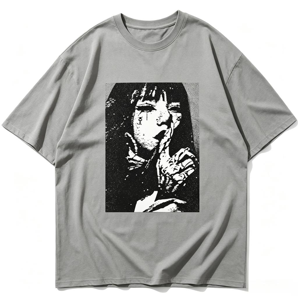 Grunge Anime Girl Print T Shirt Unisex Unisex Pure Cotton Short Sleeve Harajuku Streetwear Loose Dark Aesthetic Gothic Summer Tee