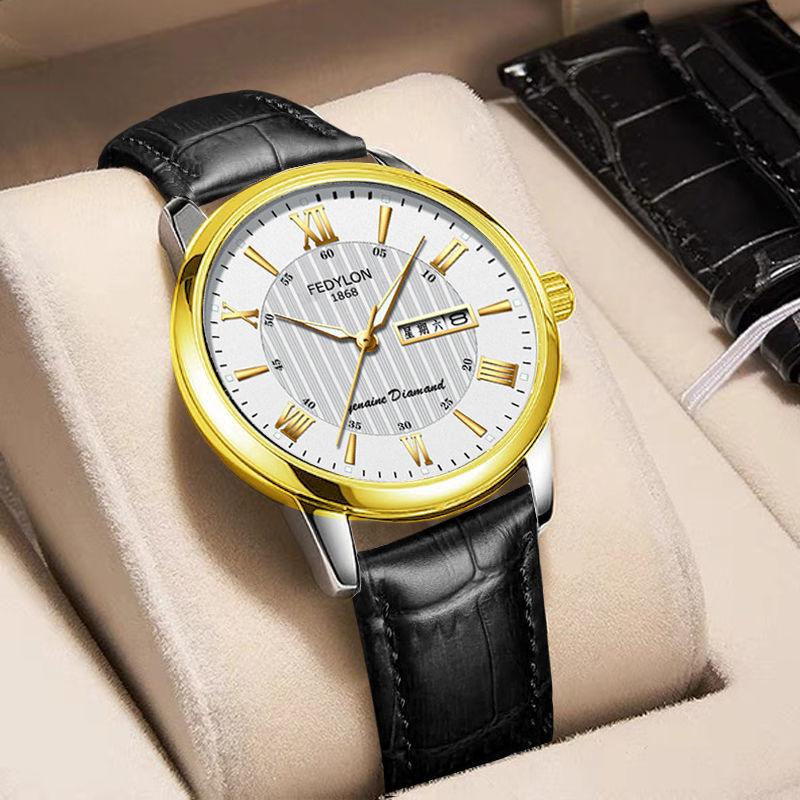 Men's Watch Waterproof and Fashionable Luminous Fully Automatic Movement Double Calendar Korean Version Casual Business Quartz Watch