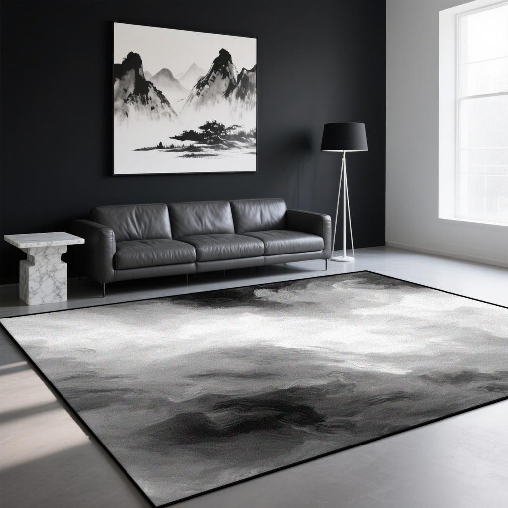 Modern Ink Wash Carpet for Living Room Black White Decoration Home Sofa Large Area Rugs Bedroom Study Washable Non-slip Foot Mat