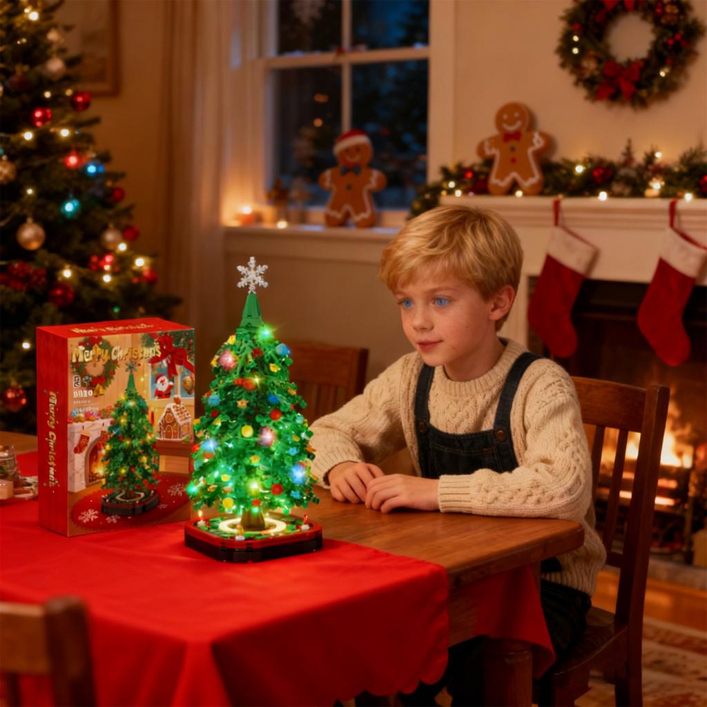 Christmas Tree Building Set,Christmas Tree Toy Bricks With LED Light, Educational Gift For Boys And Girls, Home Decor Building Toys Gifts For Kids