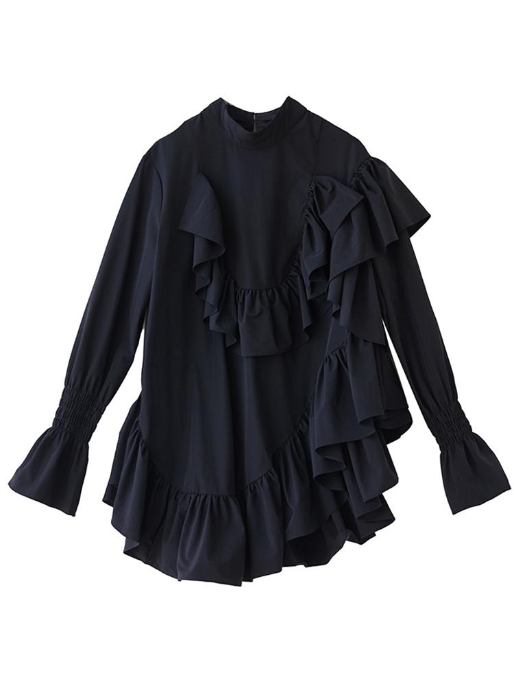 

XITAO Autumn Asymmetrical Long Sleeve Black Dress GJ1251 One Size чёрный