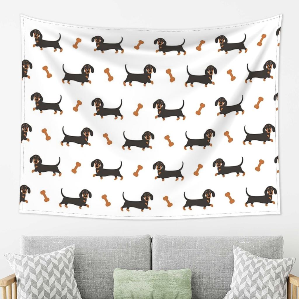 Schwarz und Braun Dackel Würstchenhund Wandteppich Dekor Kunst Ästhetische Wandteppiche für Wohnzimmer Schlafzimmer Zuhause Wandtuch Wandbehang