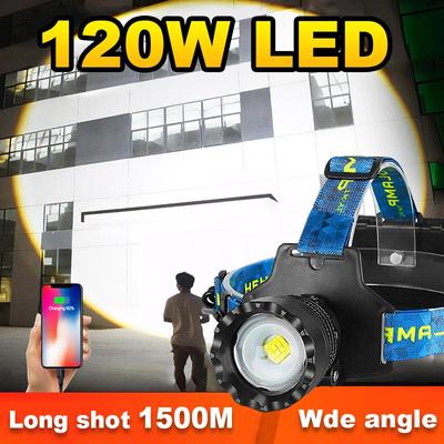 120W High Power Headlamp 2000m Super Power Headlight Akumulatorowa Wodoodporna Latarka Czołowa Latarka Wędkarska Lampa Robocza Na Zewnątrz