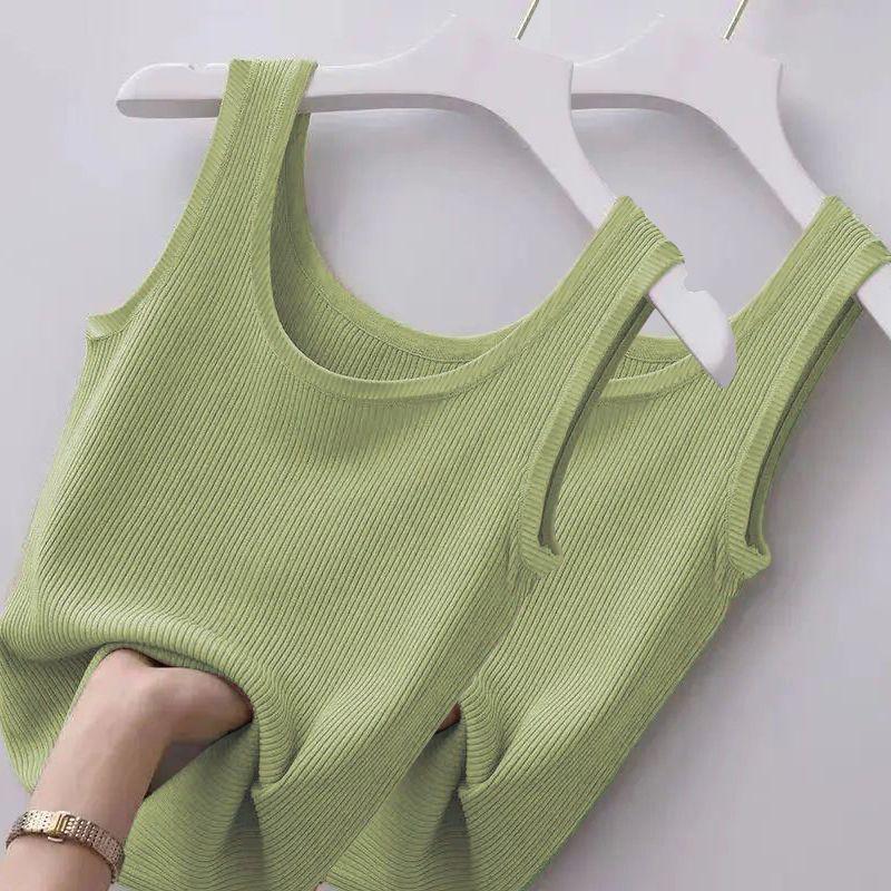 Ribbed Ice Silk Plus Size Tank Top for Women - Sleeveless, Slim Fit, Ideal for Layering or Wearing Alone in Spring/Summer. No Chest Pads.