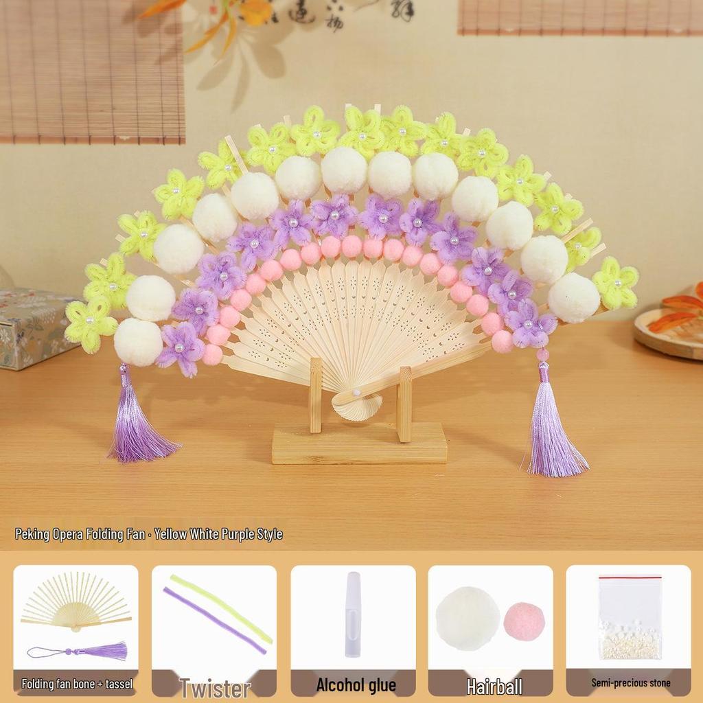 DIY Peking Opera Fan Kit: Chinese Handmade Pipe Cleaner & Creative Folding Fan for Kids