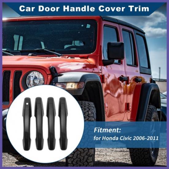 Car Door Handle Cover Trim for Honda Civic 06-11 Carbon Fiber Black