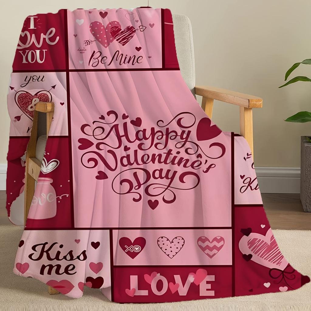 Valentine's Day Collage Throw Blanket, Soft Cozy Flannel Blanket, Romantic "Happy Valentine's Day" Home Decor Gift for Couch Bed