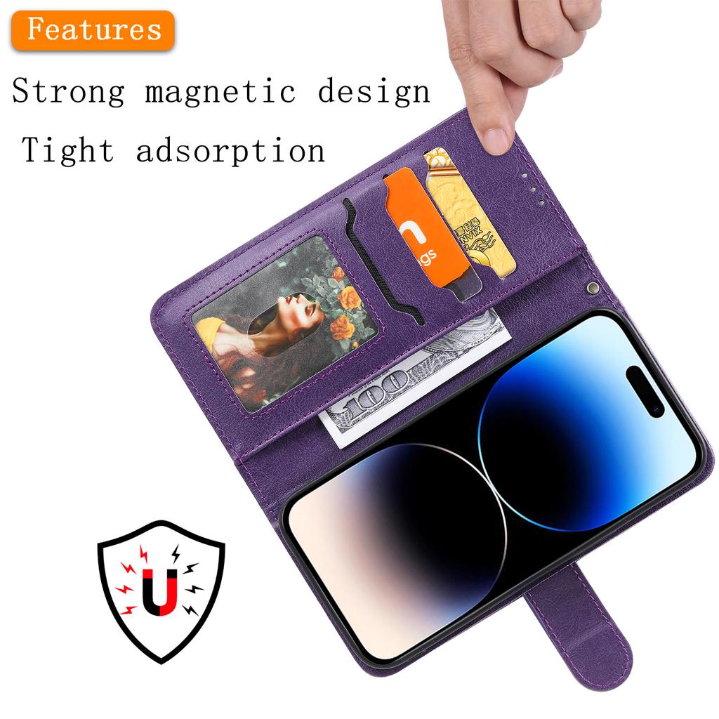 For iPhone 15 Pro Case 2 In 1 Detachable Magnetic Leather Wallet Mobile Cover with Strap