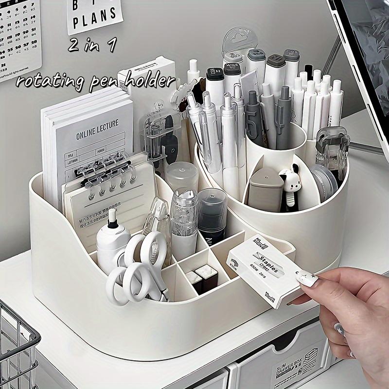 Multi-Functional 2-in-1 Desk Organizer Rotating Storage Box Large Capacity Office Supplies Stationery Markers Cosmetic Organizer