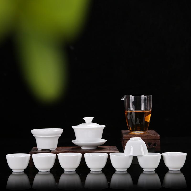 High-end Gift Box Ceramic Kung Fu Tea Set Home Office White Porcelain Cover Bowl Tea Cup Complete Set