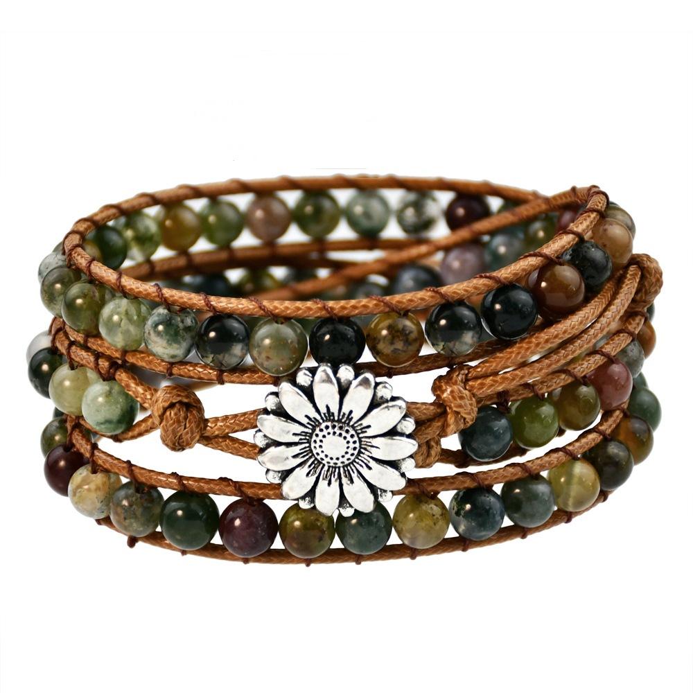 Natürlicher Stein Handgewebtes Armband Damen Bohemian Mehrschichtiges Wickel-Handseil Tigerauge Stein Armband.