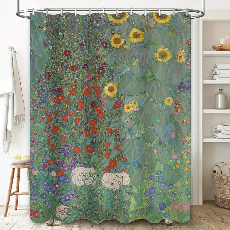 

Vintage Style Shower Curtains with European Garden Patterns Bathroom Decor Waterproof Polyester Curtain White/Black Floral Desig W90xH180cm